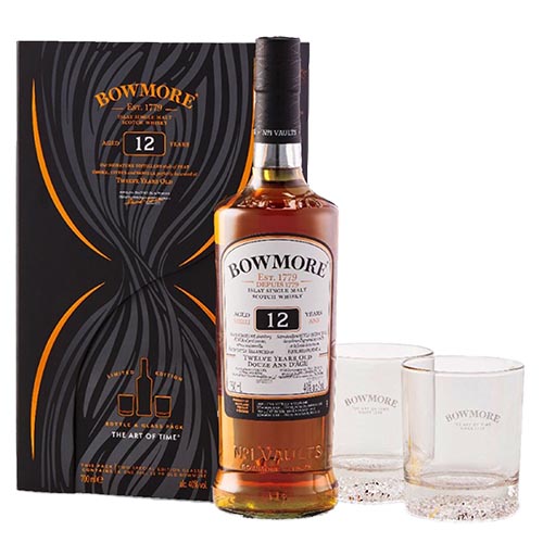 GIFT SCOTCH WHISKY BOWMORE 12 YO + 2 BICCHIERI