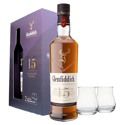 GIFT SCOTCH WHISKY GLENFIDDICH 15YO + 2 BICCHIERI